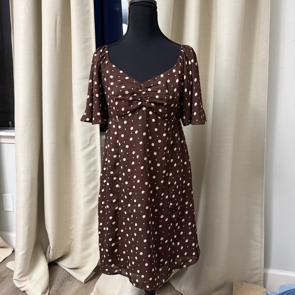 Abercrombie & Fitch Brown Polka Dot Midi Dress
